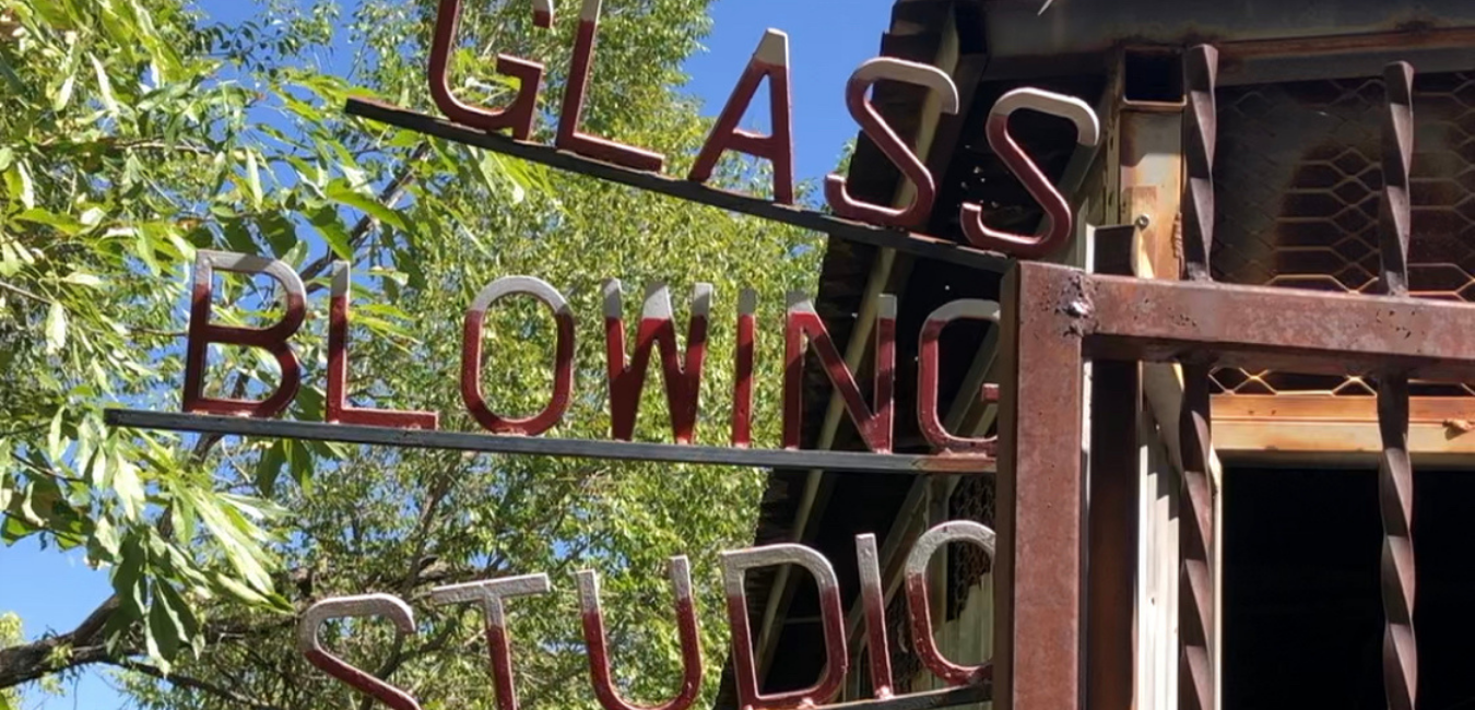 sign out front of the Glass Blowing Studio in Jerome.