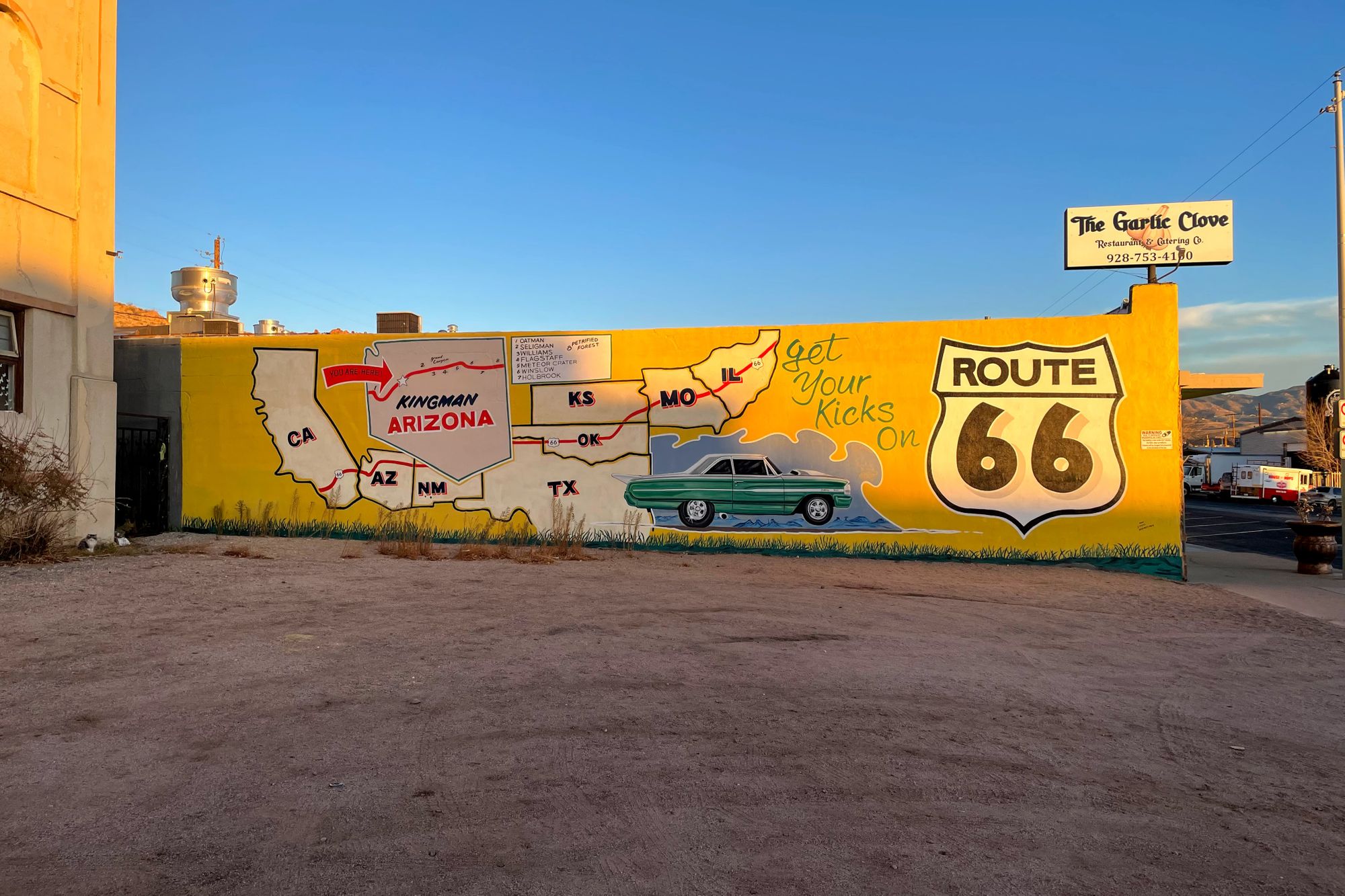Painted mural of Route 66 in Kingman, Arizona