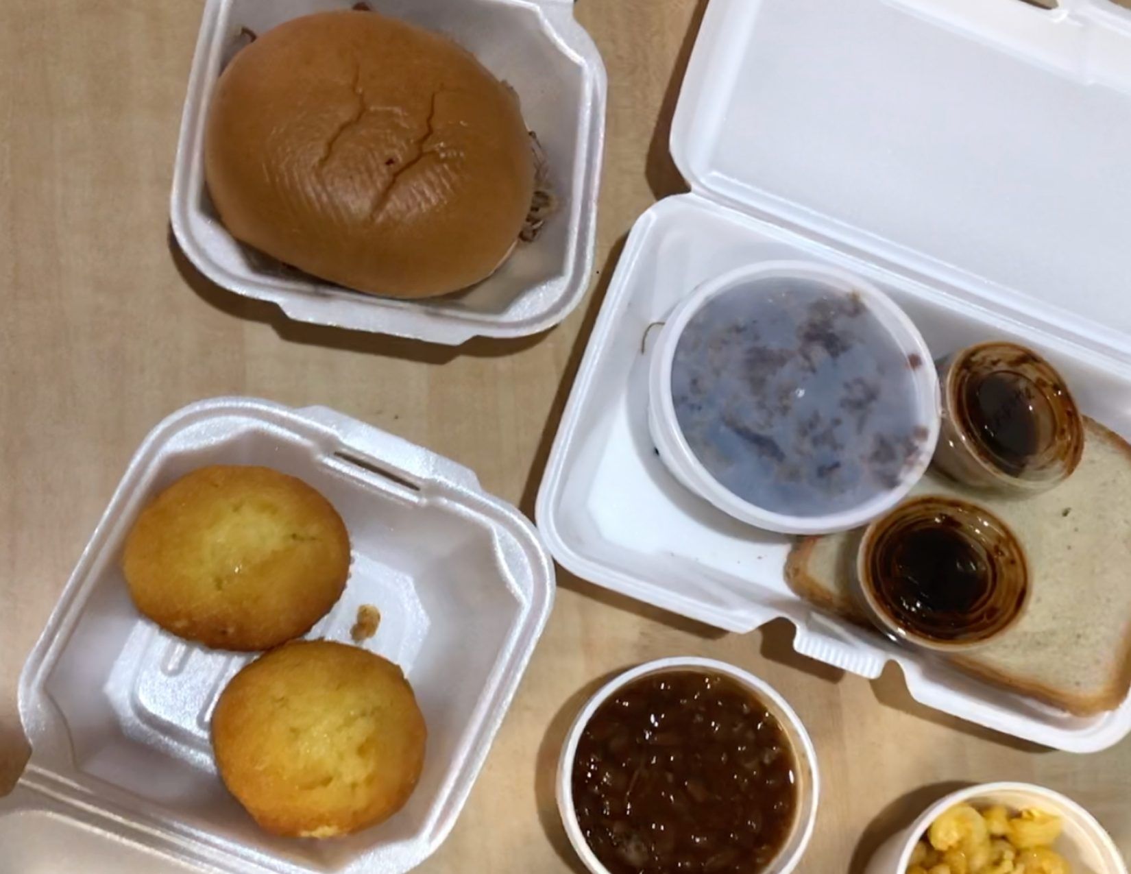 BBQ sandwich beans and cornbread meal from Word of Mouth Grill in Tempe Arizona