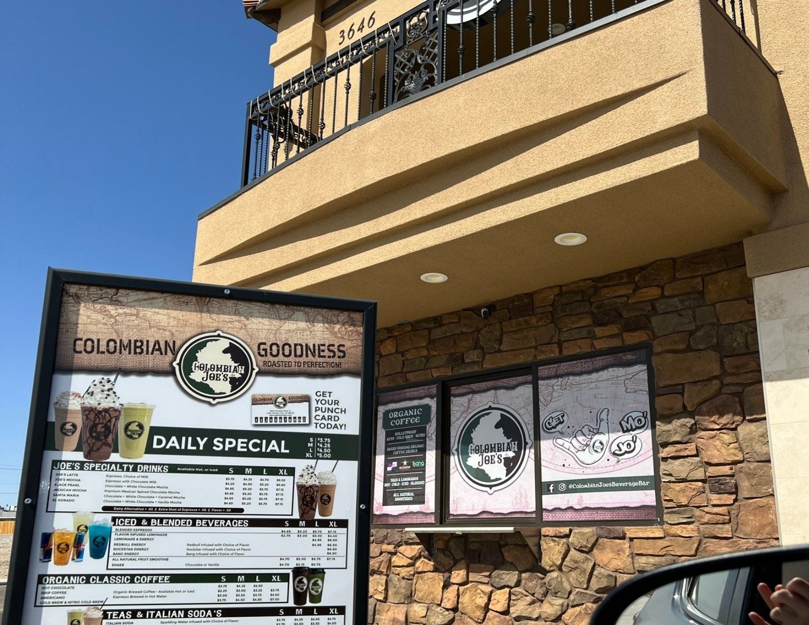 Drive-thru menu for coffee shop in Lake Havasu City