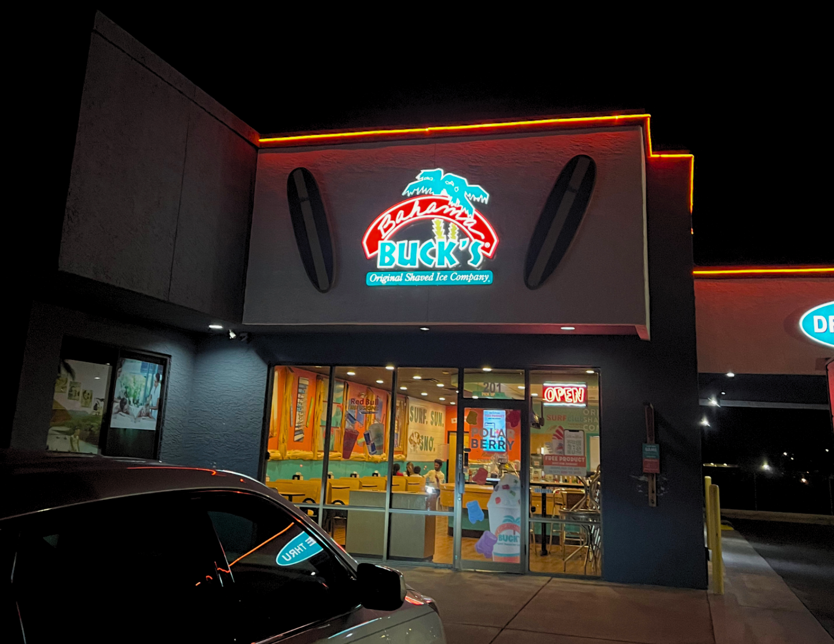 The store front of the shaved ice shop, Bahama Bucks, in Phoenix, Arizona