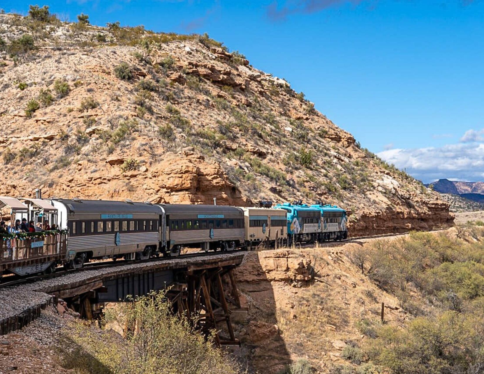 The Verde Canyon Railroad touring through the desert in northern Arizona