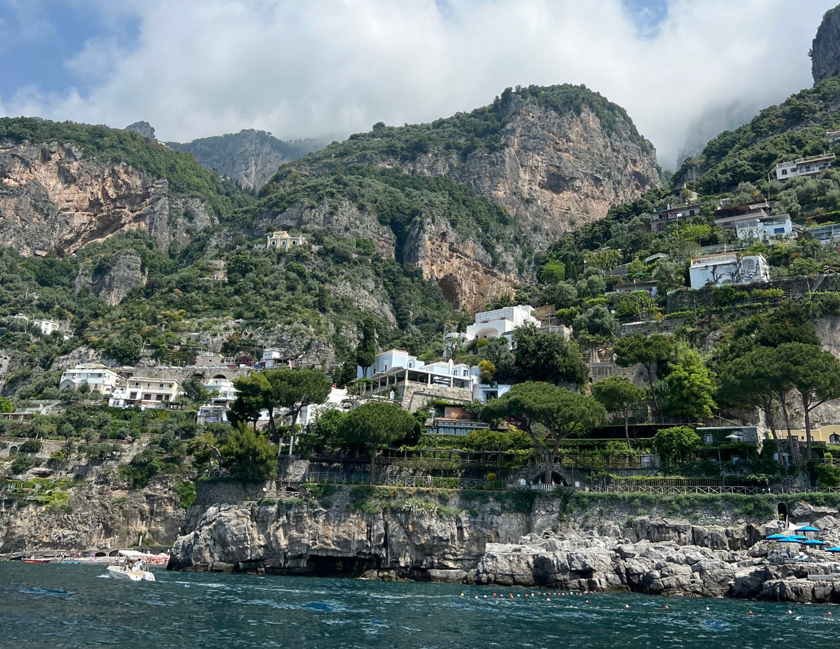 Beautiful luxury hotels and resorts nestled on the mountainsides in Positano, Italy