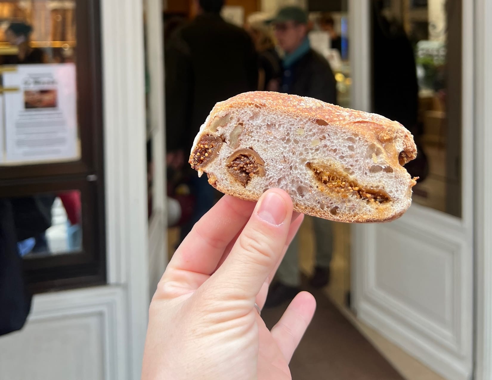 slice of bread with dates in it at the Maison Mulot bakery in Paris, France