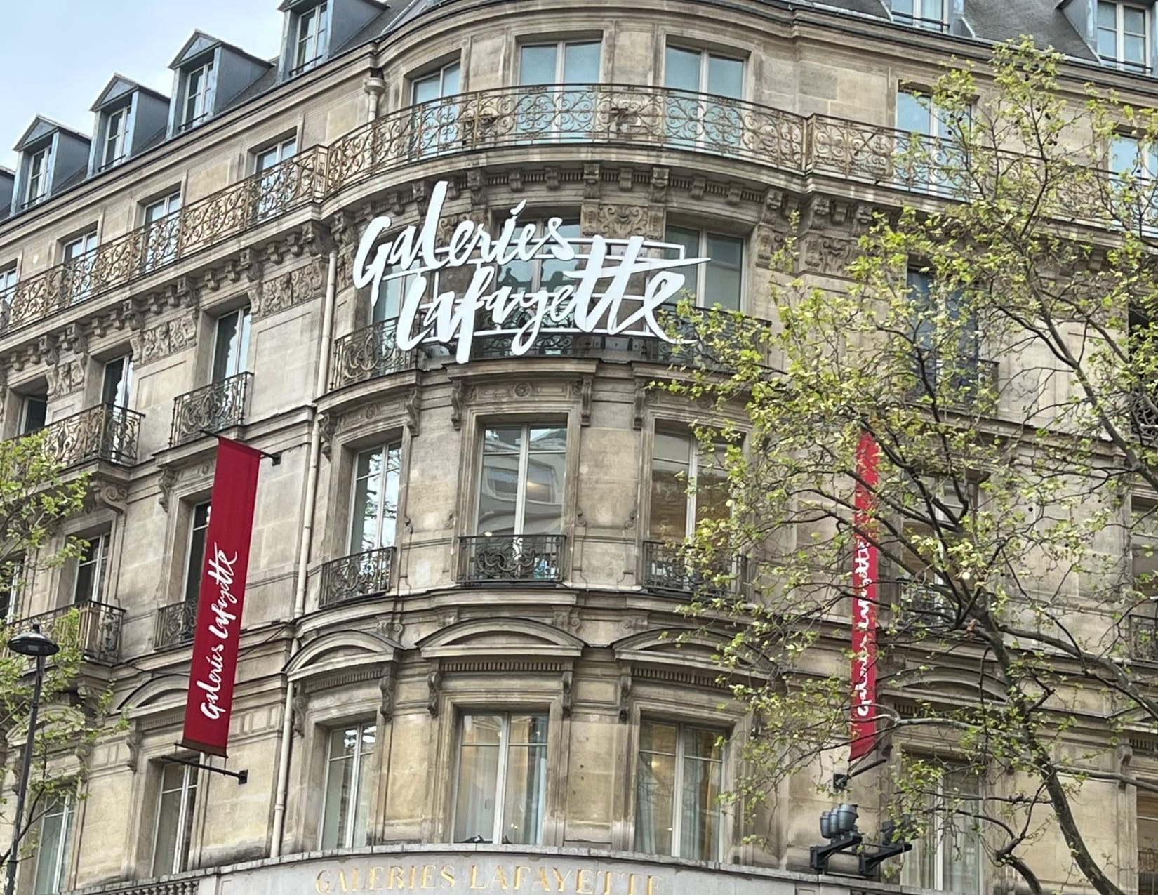 Galeries Lafayette sign in Paris, France