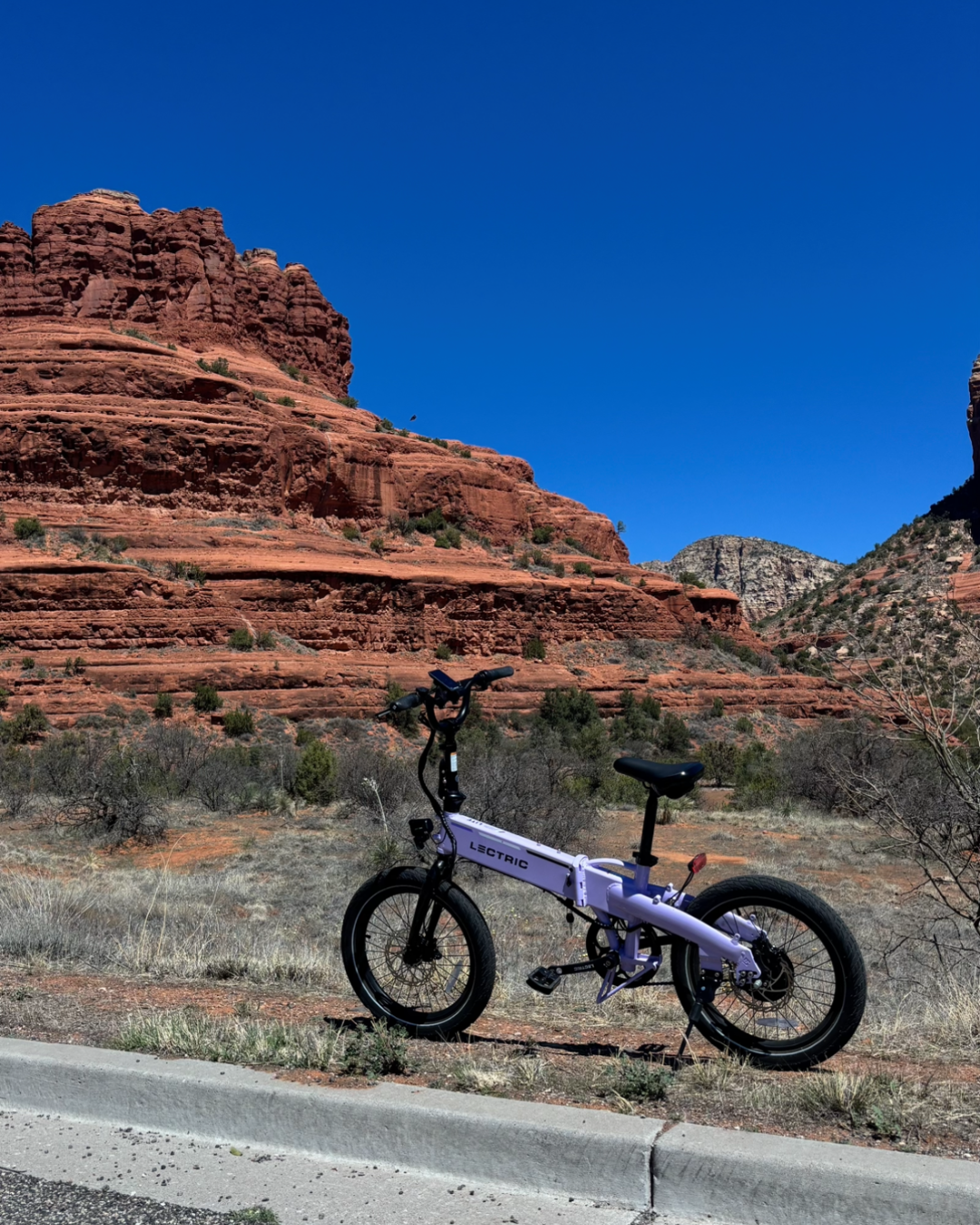 Purple bike in front of Bell Rock