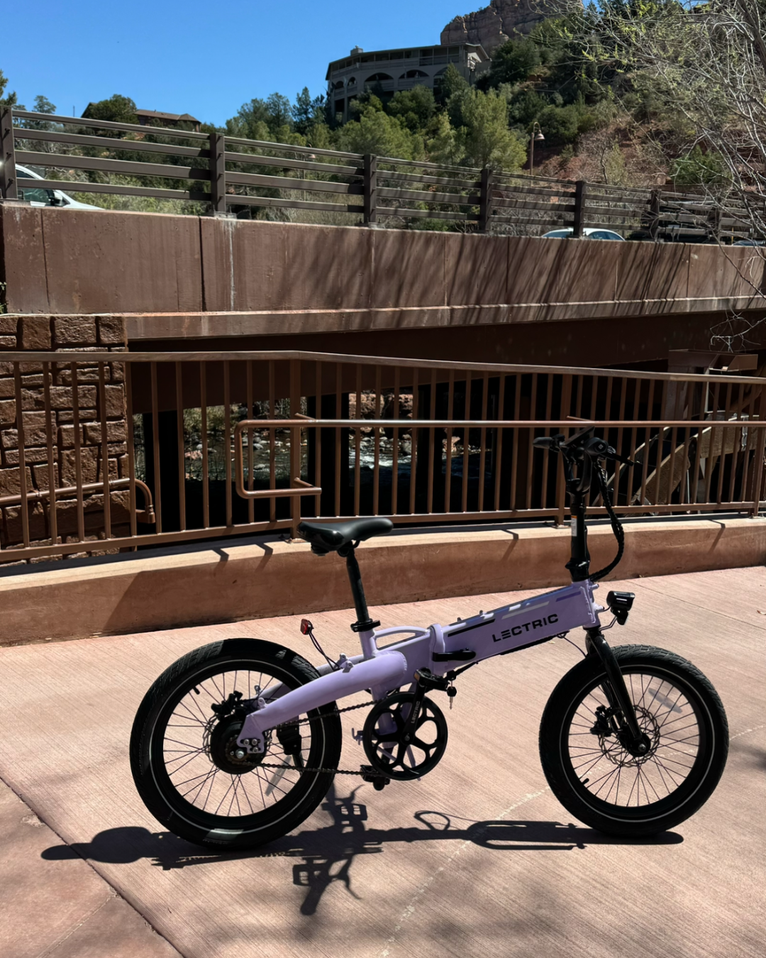 Bike sitting in the underpass with Oak Creek Canyon in background